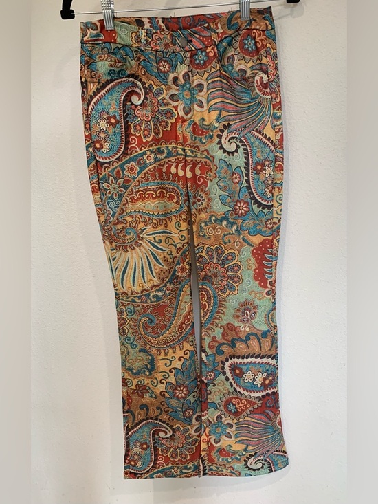 Pants - High-waisted Paisley Flare Retro Boho Festival Pants, Vintage inspired Coachella